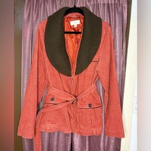 90s Merona Orange Corduroy Jacket w/ Brown Removable Collar